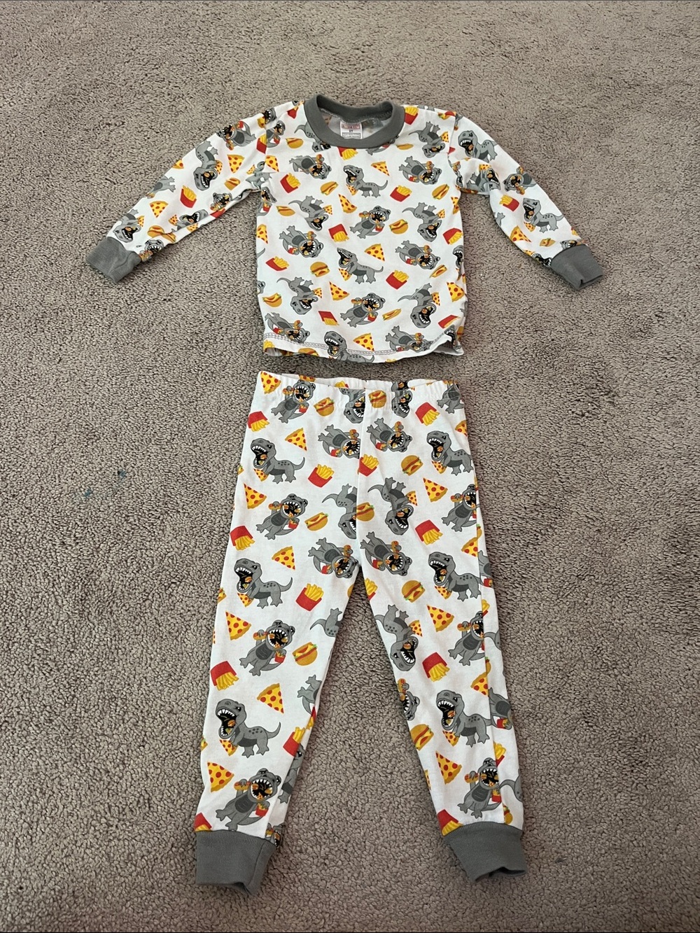 Swiggles White & Gray Dino and Pizza Kids Pajama Set